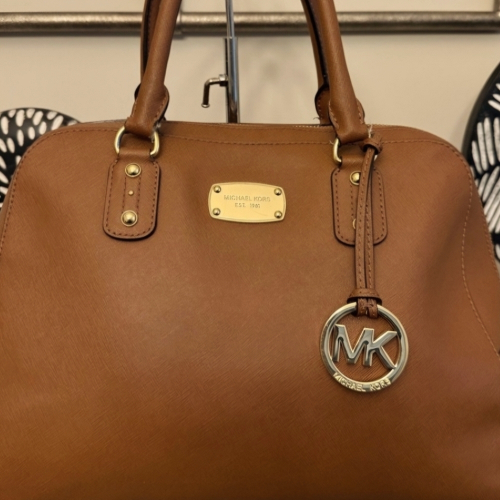 Michael Kors brown satchel with matching wallet